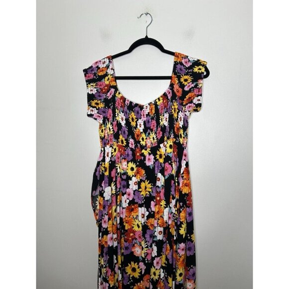 Torrid Dress Floral Maxi Challis Off Shoulder Ruffle Layered Smocking Size 1X - Picture 5 of 14